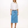 Raw Hem Denim Midi Skirt