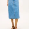 Raw Hem Denim Midi Skirt