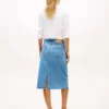 Raw Hem Denim Midi Skirt