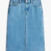 Raw Hem Denim Midi Skirt