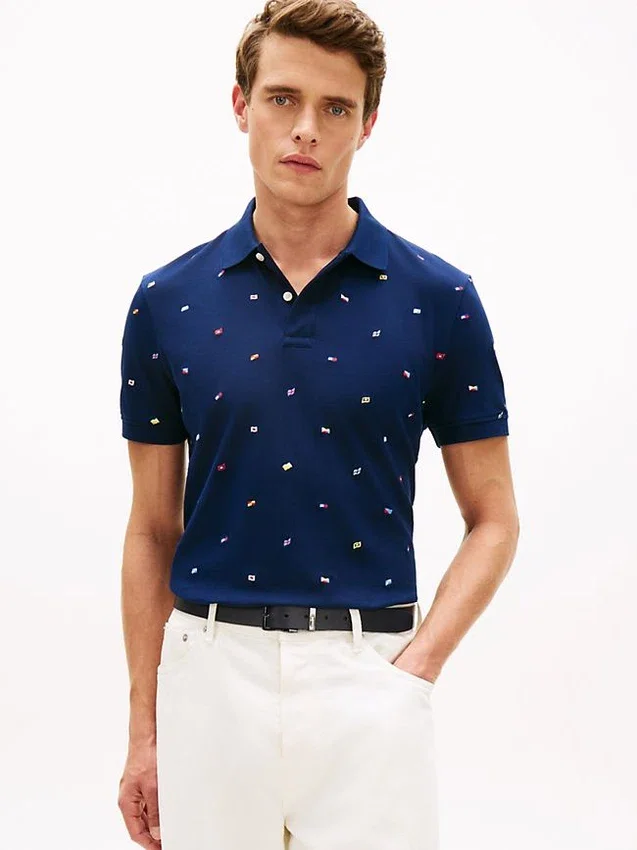 Regular Fit Allover Flag Pique Polo Regular Fit Allover Flag Pique Polo