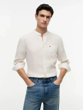 Regular Fit Band Collar Linen Shirt