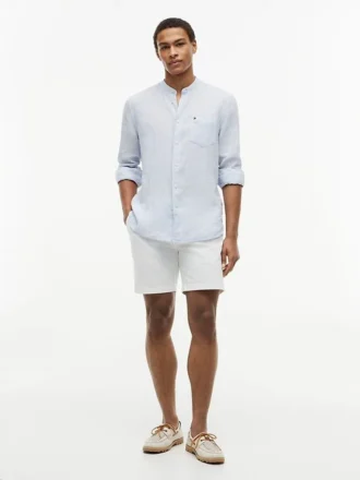 Regular Fit Band Collar Linen Shirt
