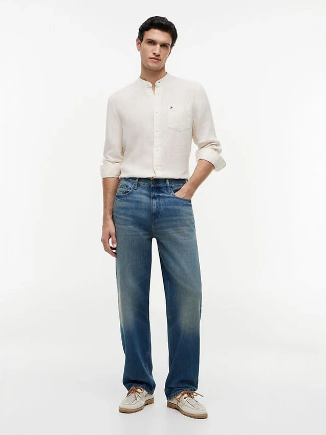 Regular Fit Band Collar Linen Shirt Regular Fit Band Collar Linen Shirt