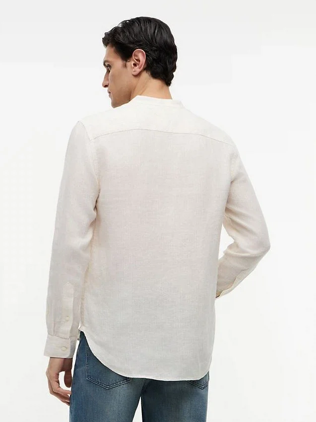 Regular Fit Band Collar Linen Shirt Regular Fit Band Collar Linen Shirt
