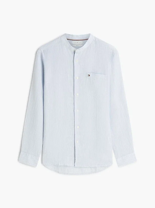 Regular Fit Band Collar Linen Shirt Regular Fit Band Collar Linen Shirt