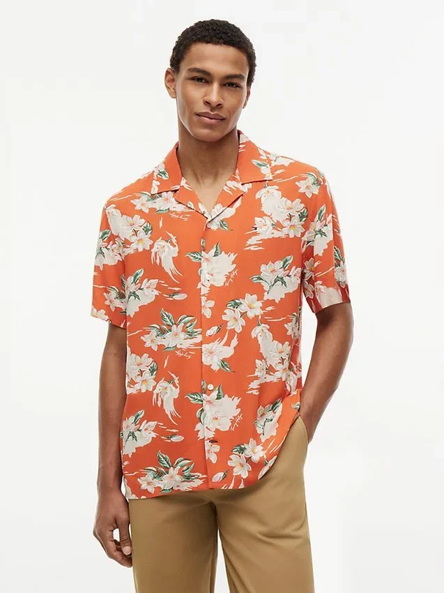 Regular Fit Floral Linen-Blend Camp Shirt Regular Fit Floral Linen-Blend Camp Shirt