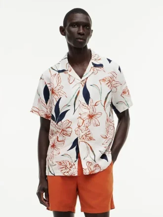 Regular Fit Floral Linen Camp Shirt
