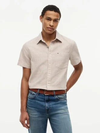 Regular Fit Glen Plaid Linen-Blend Shirt