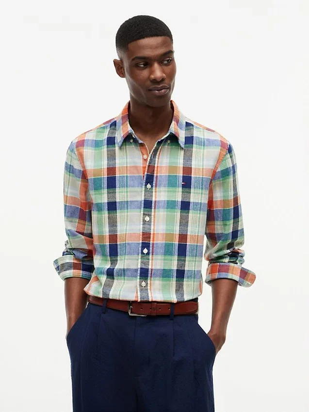 Regular Fit Madras Linen-Blend Shirt Regular Fit Madras Linen-Blend Shirt