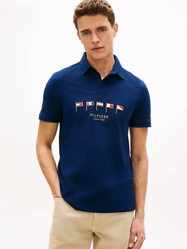 Regular Fit Nautical Flag Pique Polo Regular Fit Nautical Flag Pique Polo