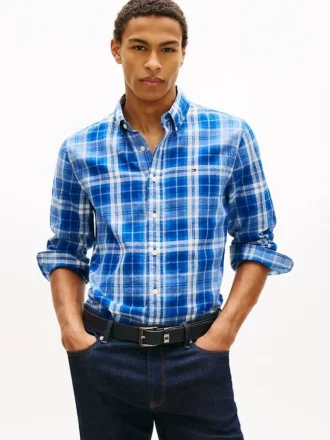 Regular Fit Plaid Linen-Blend Shirt