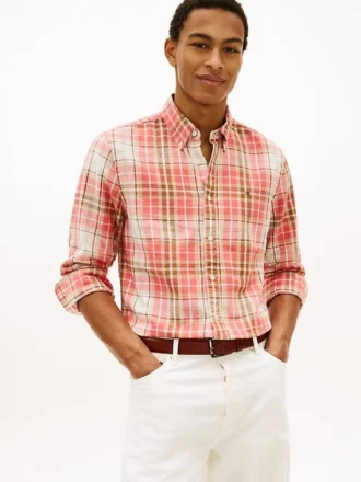 Regular Fit Plaid Linen-Blend Shirt