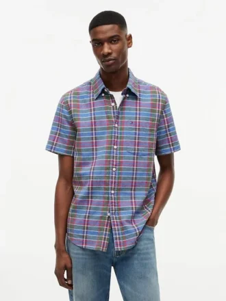 Regular Fit Plaid Linen-Blend Shirt