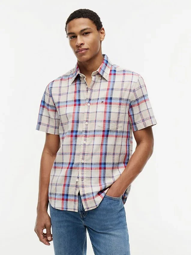 Regular Fit Plaid Linen-Blend Shirt Regular Fit Plaid Linen-Blend Shirt