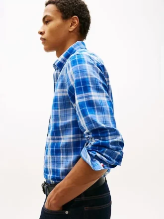 Regular Fit Plaid Linen-Blend Shirt