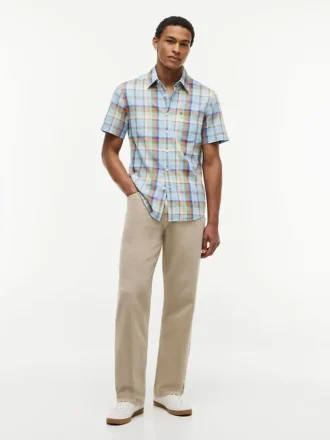 Regular Fit Plaid Linen-Blend Shirt