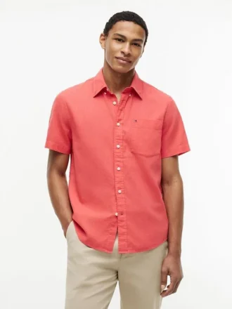 Regular Fit Short-Sleeve Linen-Blend Shirt