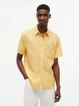 Regular Fit Short-Sleeve Linen-Blend Shirt