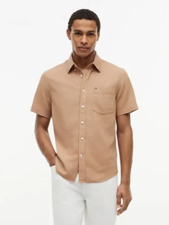 Regular Fit Short-Sleeve Linen-Blend Shirt