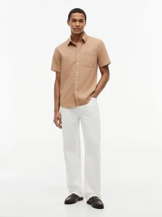 Regular Fit Short-Sleeve Linen-Blend Shirt