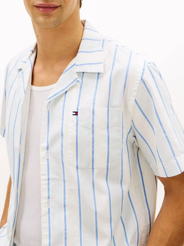 Regular Fit Striped Dobby Camp Shirt Regular Fit Striped Dobby Camp Shirt