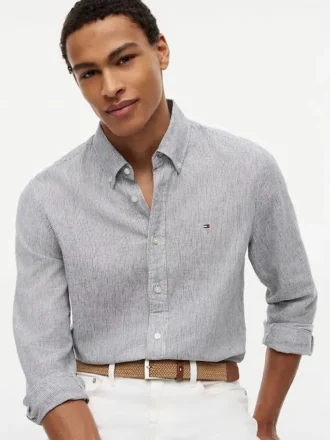 Regular Fit Striped Linen-Blend Shirt
