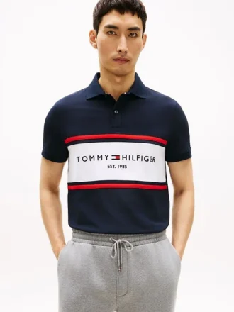 Regular Fit Tommy Logo Block Stripe Polo