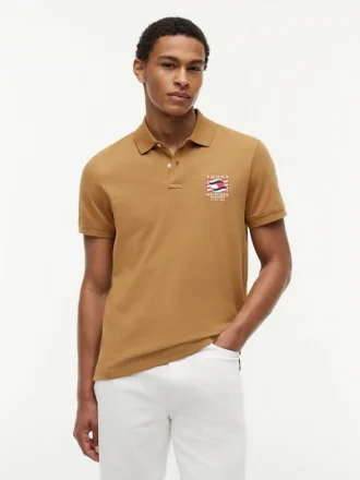 Regular Fit Wavy Flag Smooth Cotton Polo