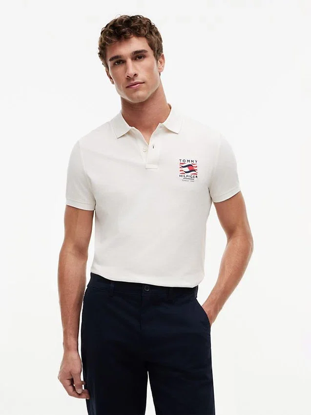 Regular Fit Wavy Flag Smooth Cotton Polo Regular Fit Wavy Flag Smooth Cotton Polo