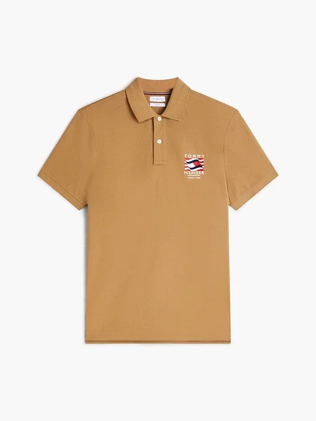 Regular Fit Wavy Flag Smooth Cotton Polo Regular Fit Wavy Flag Smooth Cotton Polo