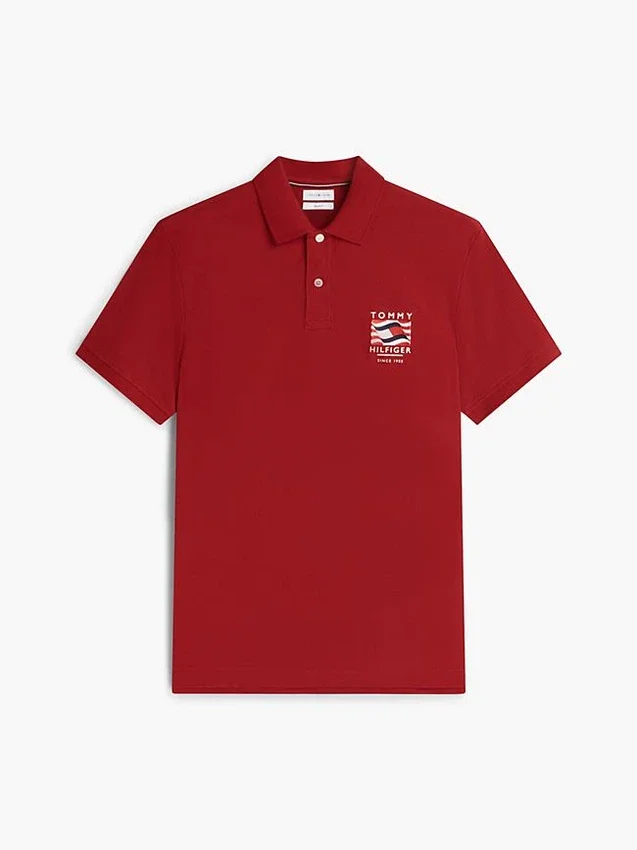 Regular Fit Wavy Flag Smooth Cotton Polo Regular Fit Wavy Flag Smooth Cotton Polo