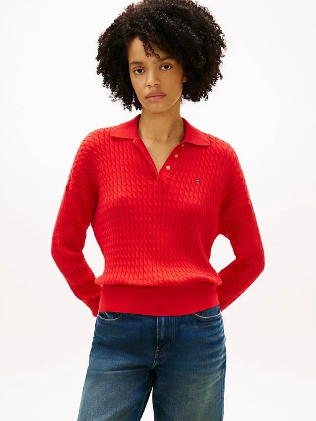 Relaxed Fit Cable Knit Sweater Polo Relaxed Fit Cable Knit Sweater Polo
