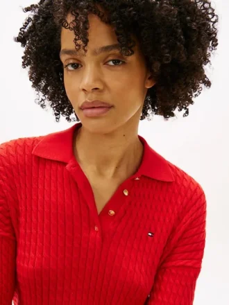 Relaxed Fit Cable Knit Sweater Polo