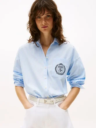 Relaxed Fit Crest Logo Striped Shirt