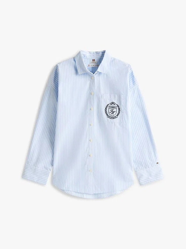 Relaxed Fit Crest Logo Striped Shirt Relaxed Fit Crest Logo Striped Shirt