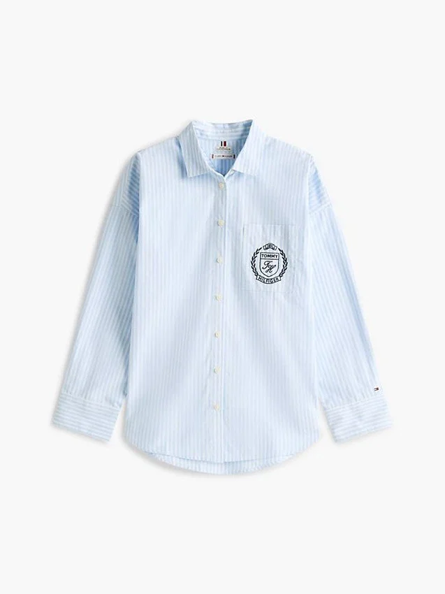 Relaxed Fit Crest Logo Striped Shirt Relaxed Fit Crest Logo Striped Shirt