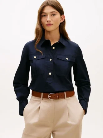 Relaxed Fit Gold-Button Poplin Shirt