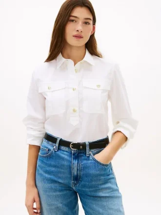 Relaxed Fit Gold-Button Poplin Shirt