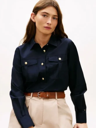 Relaxed Fit Gold-Button Poplin Shirt