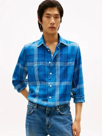 Relaxed Fit Plaid Slub Cotton Shirt