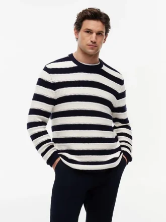 Relaxed Fit Striped Crochet Sweater