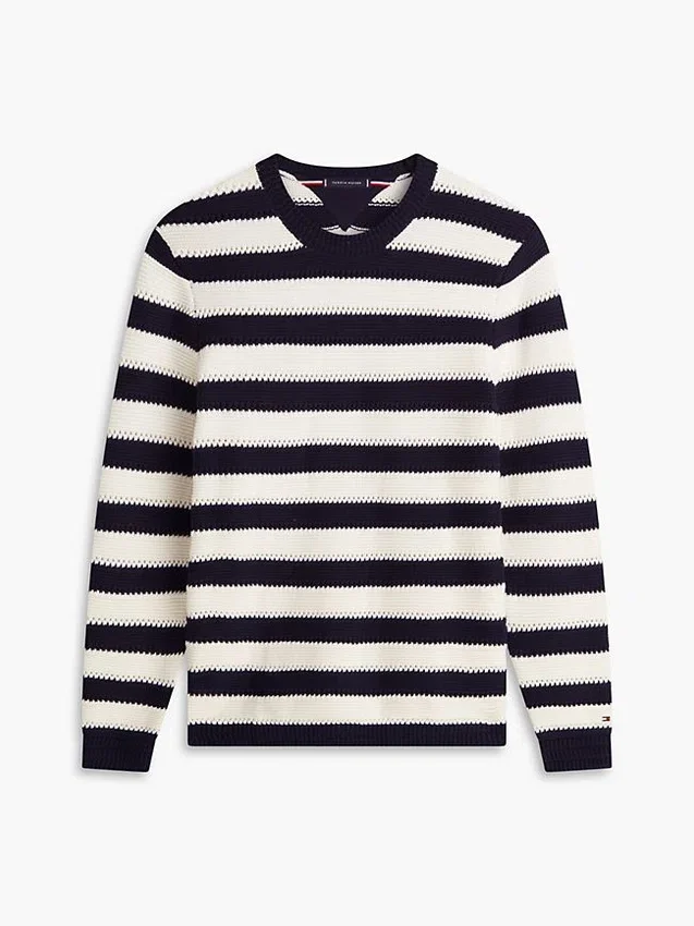 Relaxed Fit Striped Crochet Sweater Relaxed Fit Striped Crochet Sweater