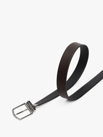 Round Buckle Reversible Leather Belt