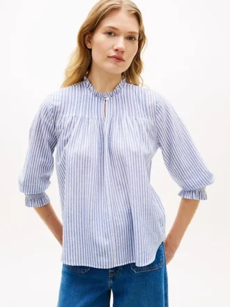 Ruffle-Trimmed Pintuck Voile Shirt