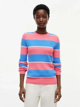 Rugby Stripe Cable Knit Sweater