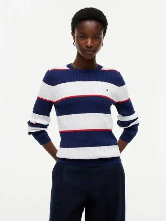 Rugby Stripe Cable Knit Sweater