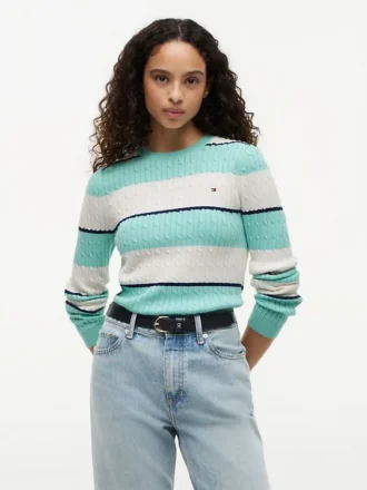 Rugby Stripe Cable Knit Sweater