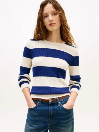 Rugby Stripe Cable Knit Sweater