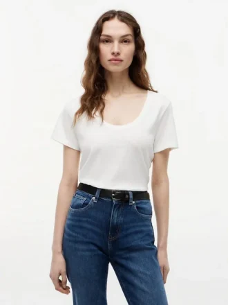 Scoop Neck Linen-Blend T-Shirt